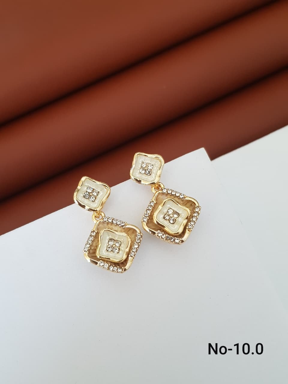 Golden Square Crystal Drop Earrings