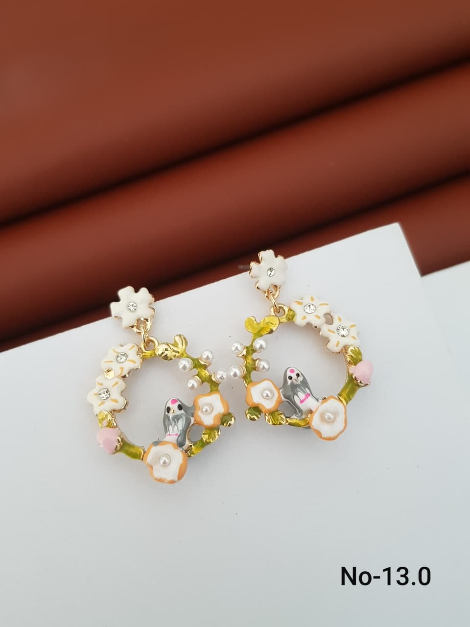 Floral Bird Garden Hoop Earrings