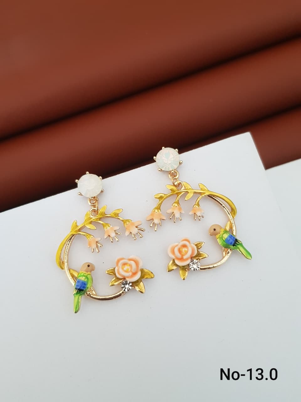 Floral Parrot Hoop Earrings